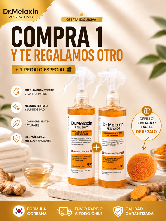 Dr. Melaxin Peel Shot™ Spray exfoliante corporal para una apariencia más suave, luminosa y visualmente uniforme.